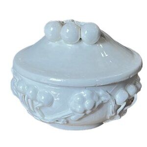 Vintage Ceramic Cherry Candy Dish with Lid, Made in Spain